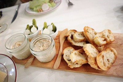 Homemade Cont-Style Pork Spread Served with Crispy French Baguette