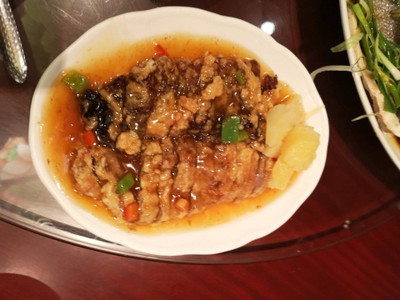 เป็ดไก่ย่าง ราดน้ำซอส