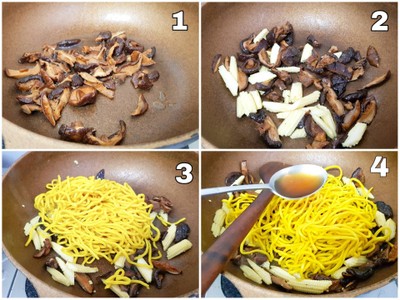วิธีทำ ยากิโซบะเห็ดหอม สูตรเจ