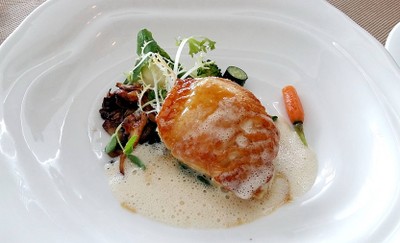 Snow Fish Mushroom Ragout, Baby Spinach, Noilly Prat Veloute