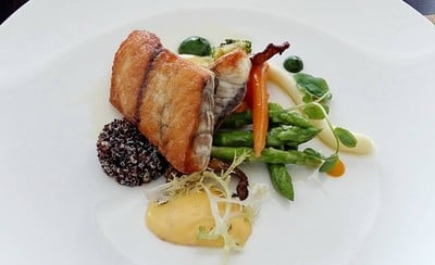 Slow-Cooked Catch of the Day with Black Quinoa, Royal Project’s Carrot Puree, Hollandaise Sauce and Lemon Oil