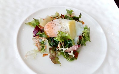 LA VIE Salad, Warm Confit Duck Leg, Frisee, 64 - Degree Egg, Lardons