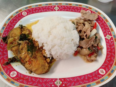 ผัดเผ็ดปลาดุก+หมูผัดน้ำมันหอย