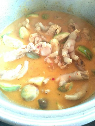 วิธีทำ แกงกระทิมะเขือเปาะใส่ตรีน..ไก่