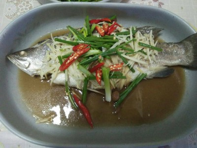 ปลากระพงนึ่งบ๊วย