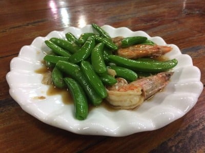 ผัดถั่วลันเตาหวานกุ้ง