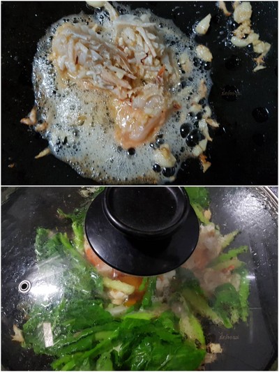 วิธีทำ คะน้าผัดกุ้งนาง