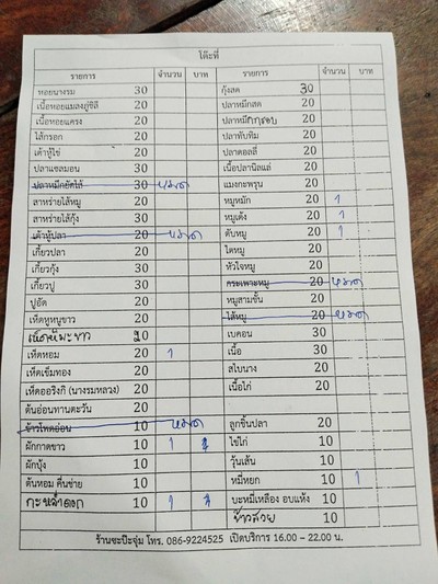 ป้ายราคาหรือสมุดเมนู