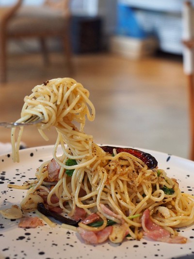 สปาเก็ตตี้ผัดเบค่อนพริกกระเทียม