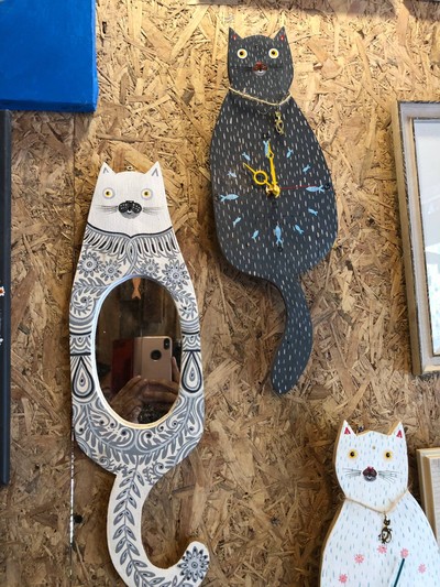 กระจกกรอบแมว นาฬกาแมวดำ 