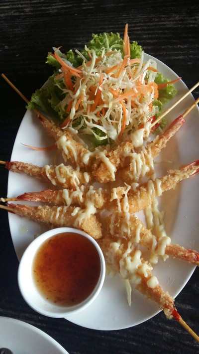 กุ้งทอดราดซอสมะนาว