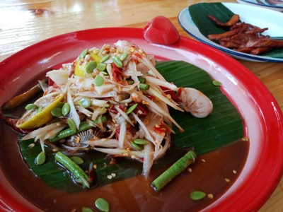 ตำปลาร้าหอยแตรง หมูยอ