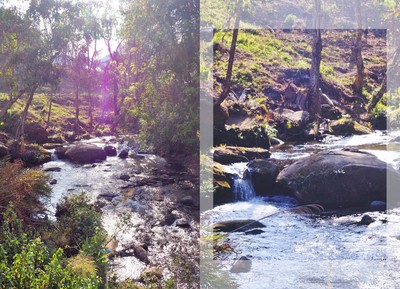 บรรยากาศลำธารที่ไหลผ่านหมู่บ้าน