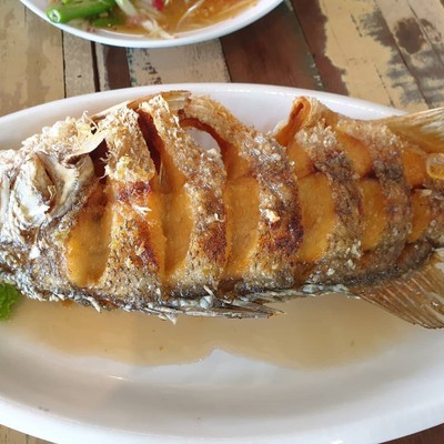 ปลากระพงทอดน้ำปลา