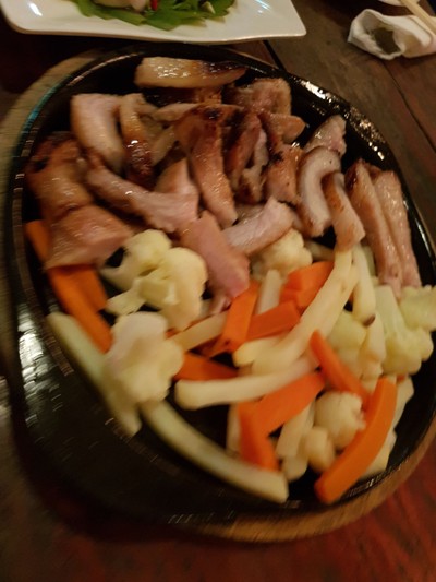 Grilled Pork Neck On Hot Plate