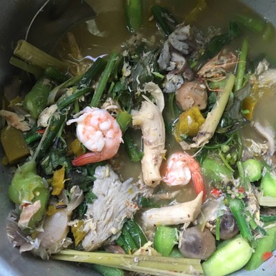 วิธีทำ แกงเลียงผักรวมใส่เนื้อปลาช่อนย่าง