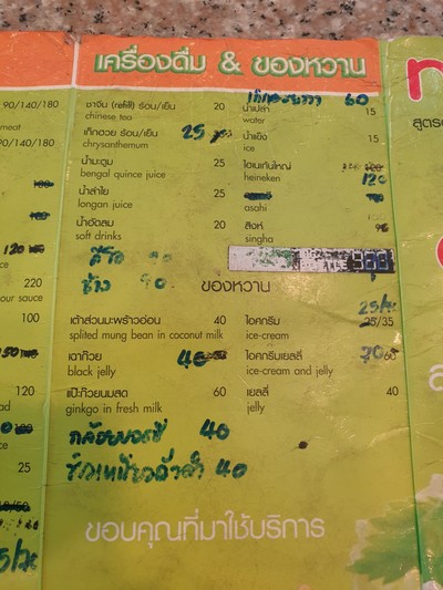 ป้ายราคาหรือสมุดเมนู