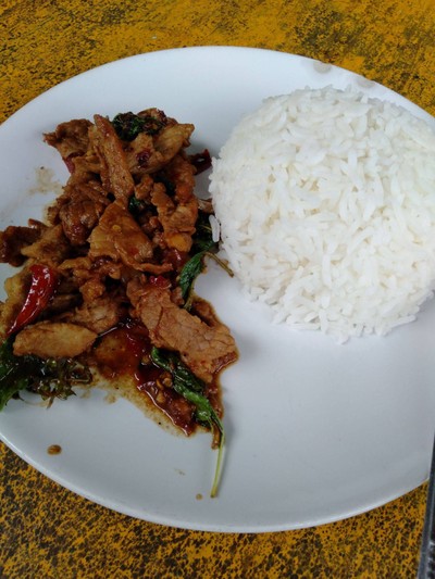 กระเพาเนื้อราดข้าว