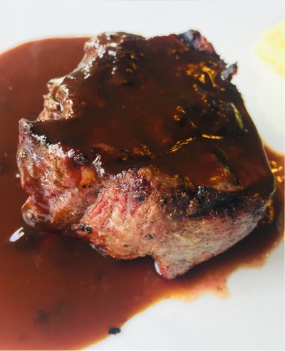 Charcoal Grilled Aus Tenderloin steak with red wine Sauce