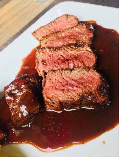 Charcoal Grilled Aus Tenderloin steak with red wine Sauce