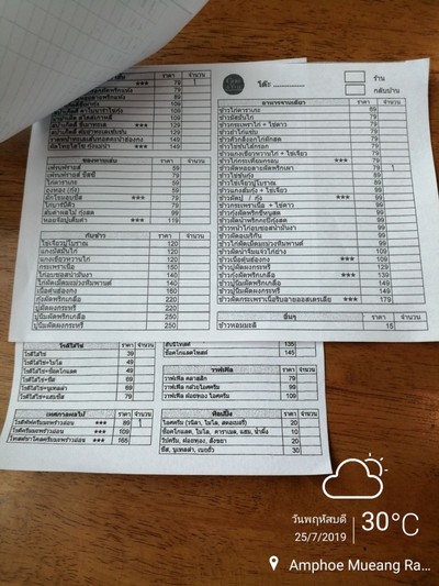 ป้ายราคาหรือสมุดเมนู