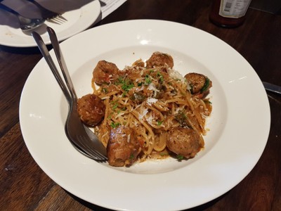 Homemade Spicy Pork Sausage Meatball Pasta