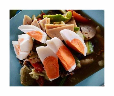 ตำแตงปูปลาร้าหมูยอ+ไข่เค็ม