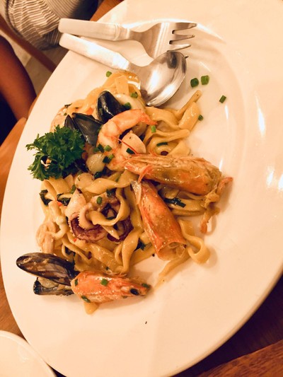 Fettuccine tomato seafood