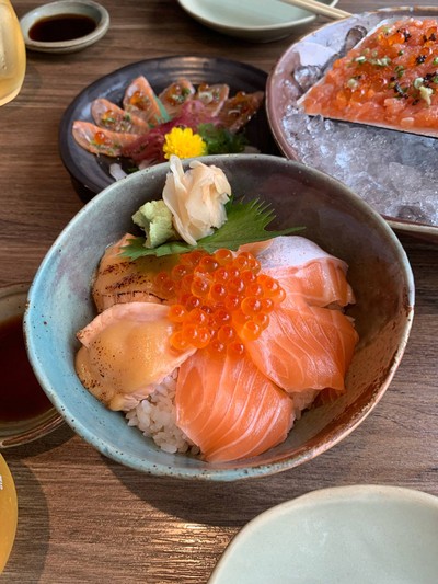Salmon Combo Don served with Miso soup