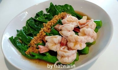 " เมนู คะน้าฮ่องกงผัดน้ำมันหอยกุ้ง "