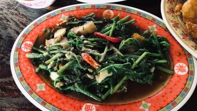 ผัดผักกูดหมูกรอบ