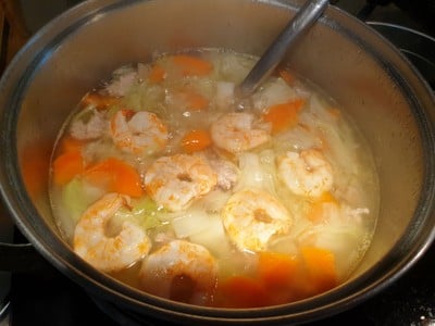 วิธีทำ ข้าวต้มกุ้ง+หมูสับ