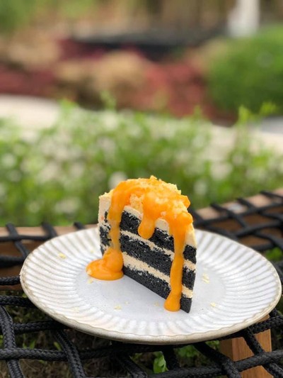 Salted egg charcoal cake