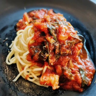 สปาเกตตี้ซอสกุ้งพริกขี้หนู