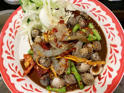 ตำหอยแครง+กุ้งสด XL.