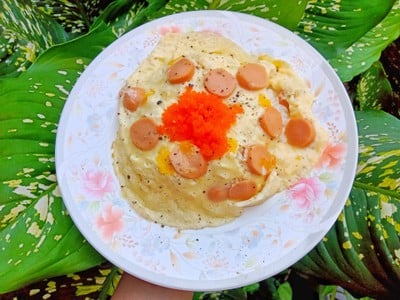 ข้าวไข่ขาวข้นไส้กรอกไข่กุ้ง ข้าวไข่ขาวข้นไส้กรอกไข่กุ้ง