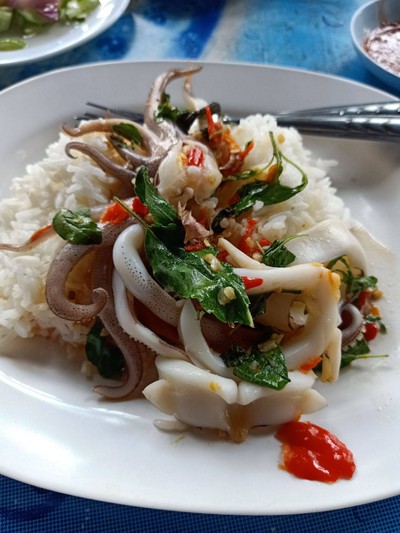 ข้าวกระเพราปลาหมึก