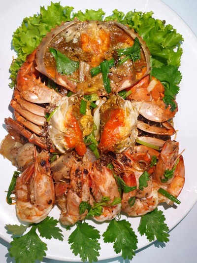 กุ้งปูไข่อบวุ้นเส้น