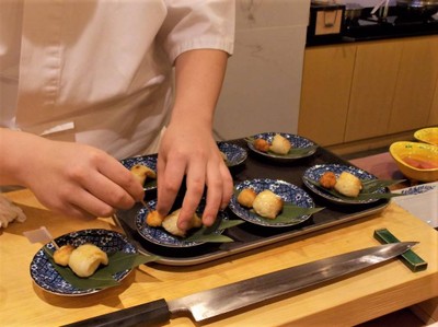 Gindara yuzu saikyoyaki & Akaebi no tsukune