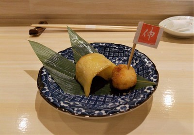 Gindara yuzu saikyoyaki & Akaebi no tsukune