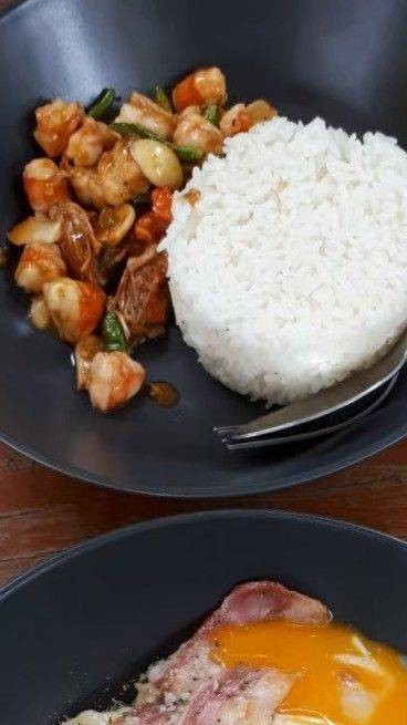 คาโบนาร่า+ข้าวราดผัดกุ้งพริกสด##1