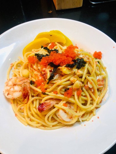 วิธีทำ สปาเก็ตตี้กุ้ง~ไข่ปลา Mentaiko~Prawns Pasta