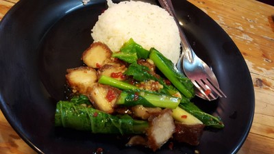 ข้าวคะน้าหมูกรอบ