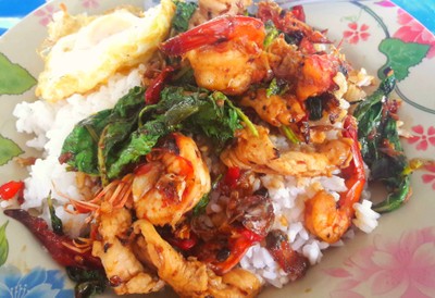 กระเพรากุ้ง+ไข่ดาว