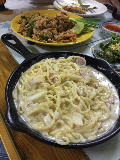 สปาเก็ตตี้คาโบนาร่า รสชาติ หอม มัน กำลังดี ไม่เลี่ยนมาก 