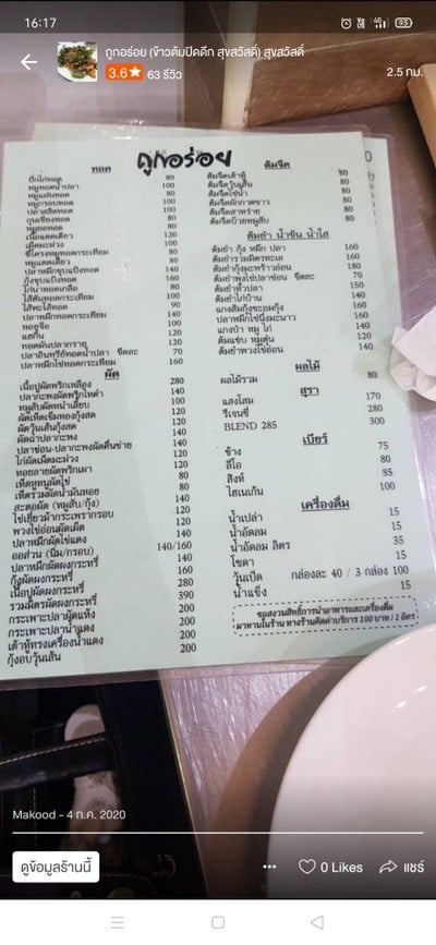 ป้ายราคาหรือสมุดเมนู