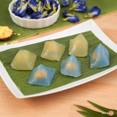 ขนมเทียนแก้วอัญชันใบเตย ขนมเทียนแก้วอัญชันใบเตย