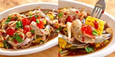 ยำข้าวโพดกุ้งสดไข่แดง