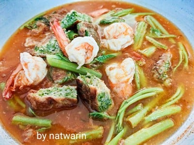 " เมนู แกงส้มกุ้ง
(ผักบุ้ง+ชะอมไข่ทอด) "