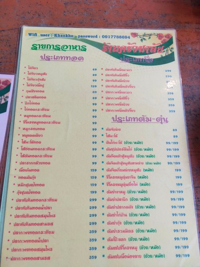 ป้ายราคาหรือสมุดเมนู